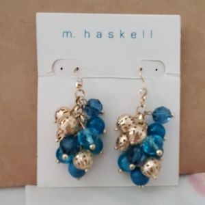 Gold and blue dangle earrings